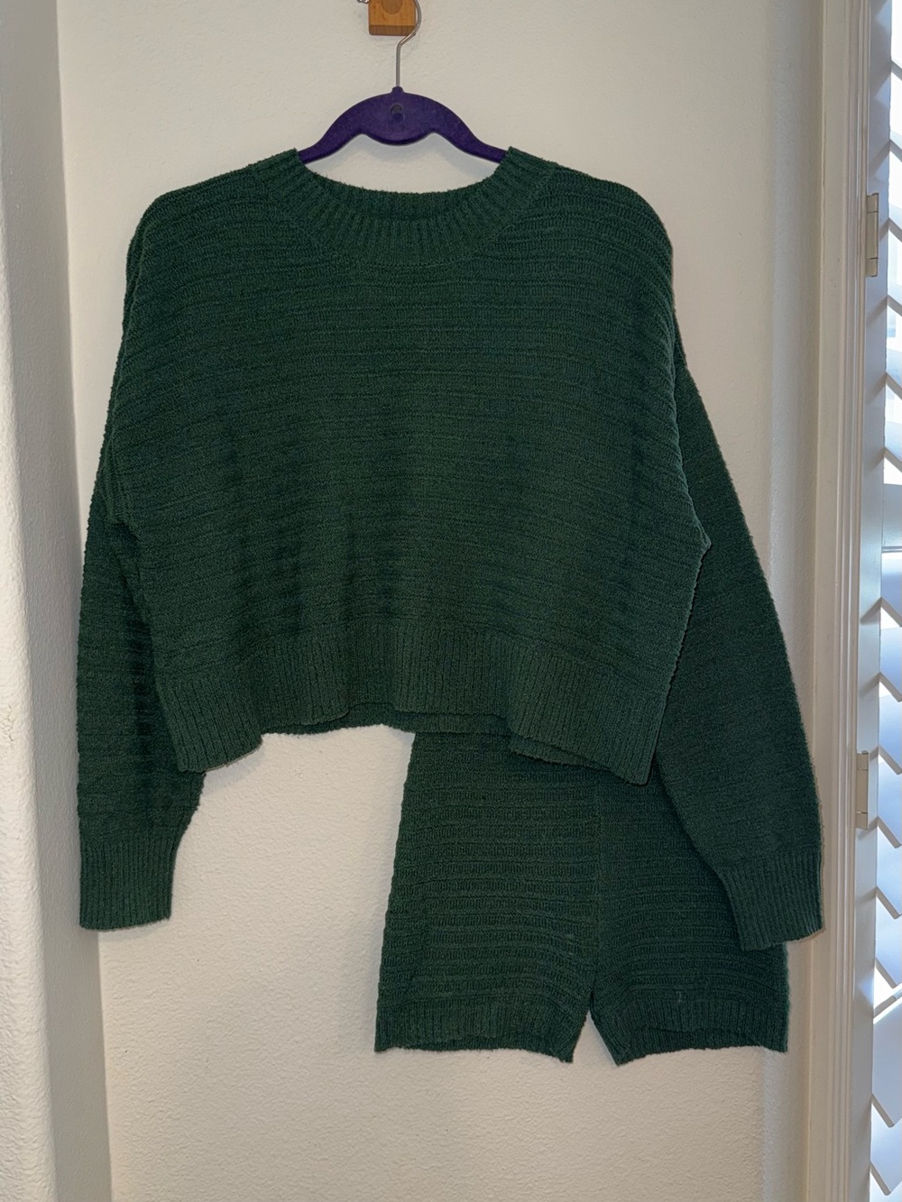 Double Zero Dark Green Knit Cropped Sweater + Shorts 2-Piece Set Womens Medium